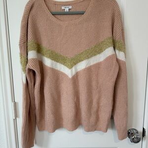 Nine West Pink and Green Crew Neck Sweater with Chevron Design